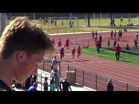 JVG 100m Heat 2 vs Huntington Beach 4-18-18 - Los Alamitos Girls
