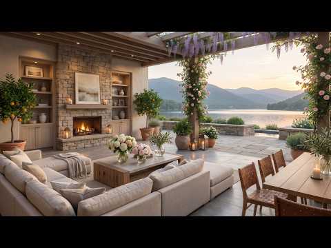 Cozy Spring jazz - Relaxing café with the crackling sound, coffee & a lake view from the mountaintop