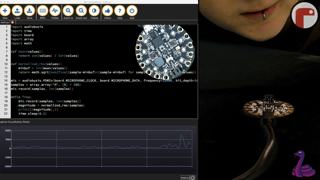 Sensor graphing with plotter. CircuitPython + Mu + Sound @adafruit #codewithmu #circuitpython