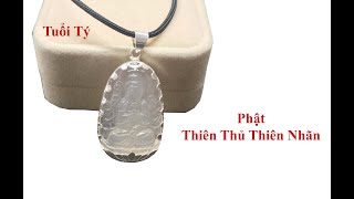 Mặt dây chuyền thiên thủ thiên nhãn tuổi tý đá mã não trắng tự nhiên bọc bạc
