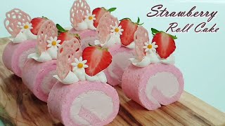 [Eng Sub] 딸기 핑크 엔젤 롤 케이크 만들기 / Soft & Moist Strawberry Angel Roll Cake Recipe / Raspberry Cake