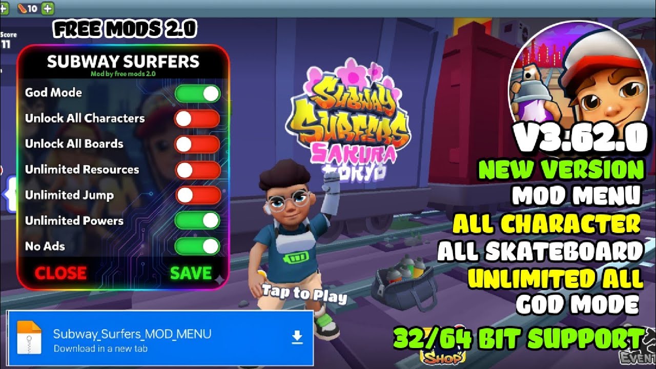 UPDATE! Subway Surfer MOD MENU v3.62.0 | MOD APK UNLIMITED MONEY, UNLOCK ALL CHARACTERS | LATEST VER