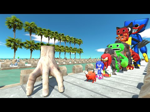 Hand Wednesday vs Huggy Wuggy COCONUT DEATH RUN - Animal Revolt Battle Simulator
