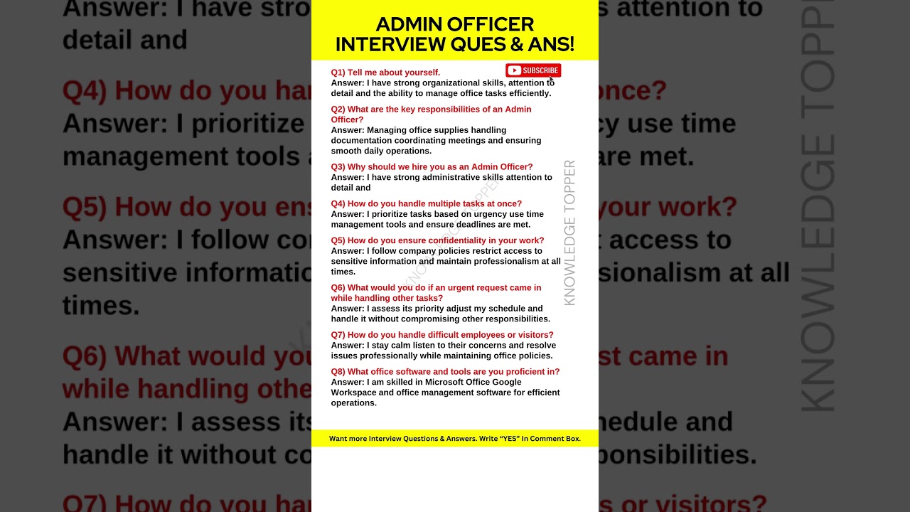 Admin Officer Interview Questions and Answers