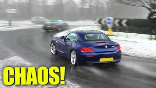 CHAOS in the SNOW - Crashes, Drifts &amp; Cars Leaving a Slippery Show!
