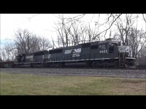NS 145 Lead By 2 NS SD60's #6623 & #6690 Pulling Into Mentor Ohio Siding Jan 2017