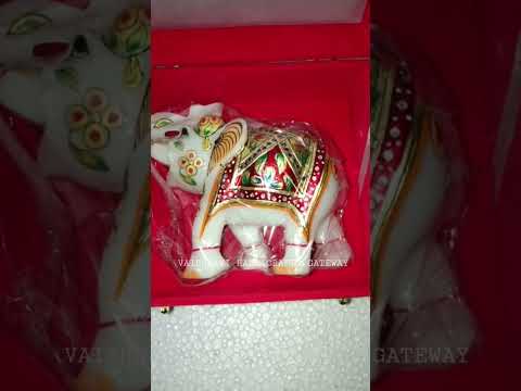 Indian Marble Gold Painted Elephant Statue With Velvet Box For Gifting Purpose Items