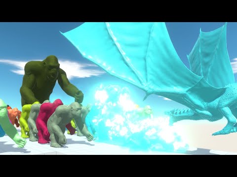 Ice Dragon against Armies of Units (Humans and Primates) - Animal Revolt Battle Simulator