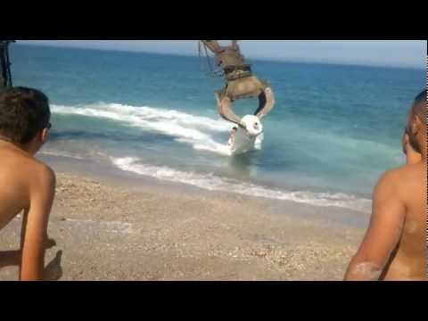 Divertirsi in spiaggia con una ruspa