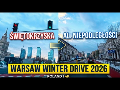 Driving in Warsaw, Poland: Winter 2026 | Świętokrzyska to Al. Niepodległości | 4K