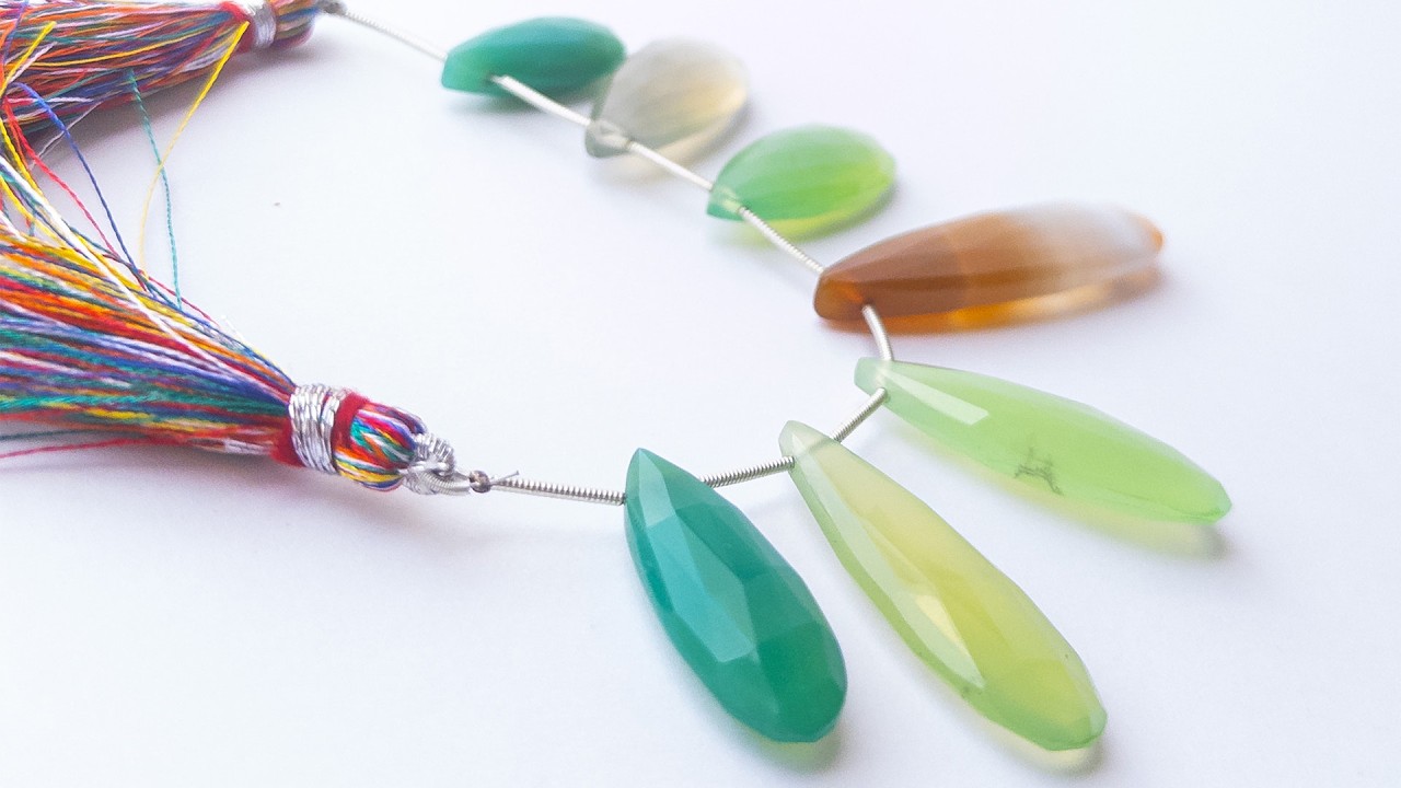 Chalcedony | Faceted Briolette | 29-53mm X 9.5-14mm Bead Size | 7 Pieces video