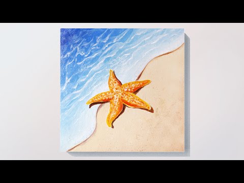 EASY BEACH ACRYLIC PAINTING TUTORIAL FOR BEGINNERS | LEARN HOW TO PAINT | STARFISH DRAWING #73