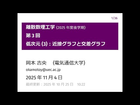 Ⅰ類（情報系） 離散数理工学 (第3回) 低次元 (3)：近接グラフと交差グラフ 2025年11月4日