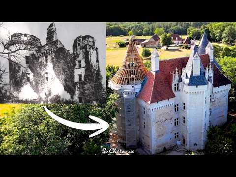 He's restoring a ruined château in the Dordogne: the roof frame of the last tower is up!