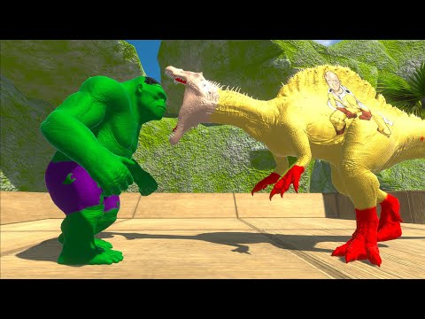 HULK GORO vs SUPERMAN T-REX vs SPIDERMAN SPINOSAURUS DEATH RUN - Animal Revolt Battle Simulator