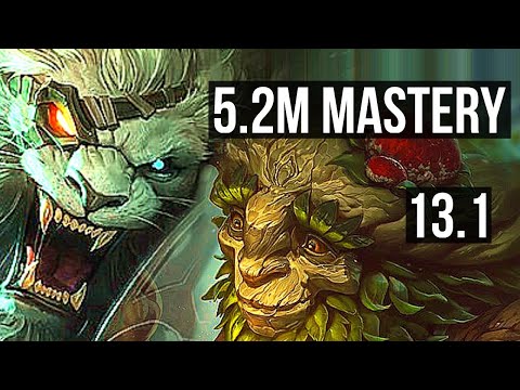 RENGAR vs IVERN (JNG) | 5.2M mastery, 2/0/8, 2000+ games | KR Master | 13.1