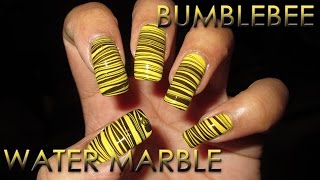 Bumblebee Water Marble Nail Art Tutorial (Water Marble March #8)