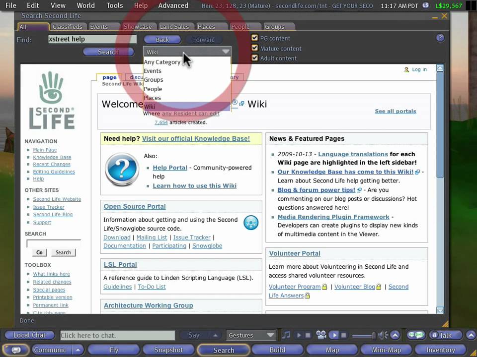 SECOND LIFE - Searching the Knowledge Base and Wiki in-Viewer