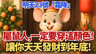 生肖鼠，明天23號，農曆九月初三是「霜降」，你穿這顏色衣服最招財！讓你天天發財到年底！#屬鼠 #霜降 #招財 #財運 #轉運 #幸運色 #五行 #生肖 #生肖運勢 #開運 #旺財 #發財 #屬鼠運勢
