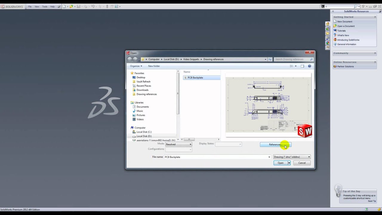 Changing a drawing reference in SolidWorks