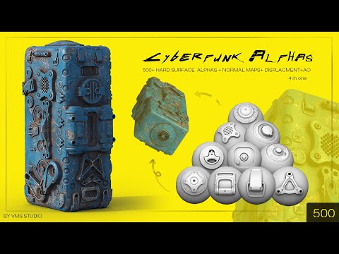 500+ Cyberpunk Hard Surface Alphas (4 in One)