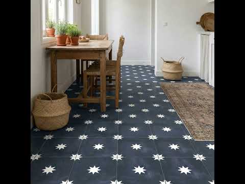 Carrelage sol effet carreaux de ciment Water Estrella bleu nuit 44x44 cm