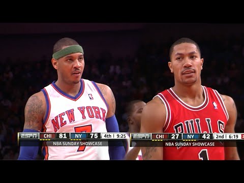 Derrick Rose vs Carmelo Anthony SUPERSTARS Duel 2012.04.08 - 72 Pts Combind, Nasty Finish!
