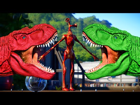 NEW! Siren Head in Jurassic World Evolution - Burning I-REX, T-REX, Spinosaurus Dinosaurs Fighting