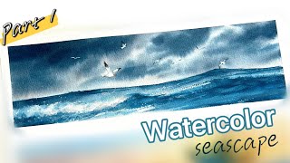 Moody Watercolor Seascape: Rough Seas & Calling Seagulls