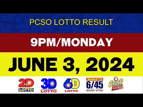 PCSO Lotto Results Today JUNE 3 2024 9pm 2D 3D 4D 6D 6/42 6/45 6/55 6/58