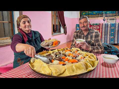 Delicious Village Beshbarmak: Traditional Tender Meat and Flat Noodles