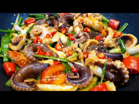 cách làm BẠCH TUỘC XÀO HÀNH thơm ngon hấp dẫn cho bửa cơm gia đình - Hữu Quốc món ngon dễ làm