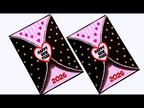 Happy new year card 2026, new year greeting card,new year card making, new year card, handmade cards