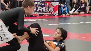 Jiu-Jitsu finals!  grey belt girl chokes orange be