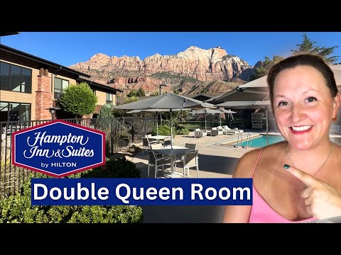 Tour the BEST Hotel in Zion National Park - HUGE POOL - Views of Mountains! (Hampton Inn & Suites)
