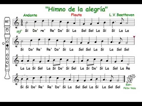 Himno de la alegria, L.V. Beethoven  (Flauta con notas)