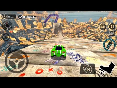 Impossible Car Tracks 3D - Green Car Driving Stunts Simulator - Challenge Mode All Leves Gameplay