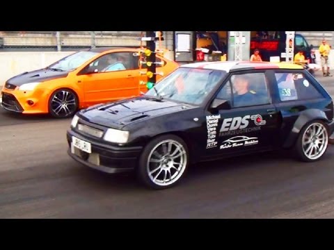 FORD FOCUS RS vs OPEL CORSA Boost Beast Drag Race Viertelmeile Rennen Sport1 Trackday 2013