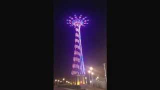 Parachute jump at Coney Island lit up for the Mets