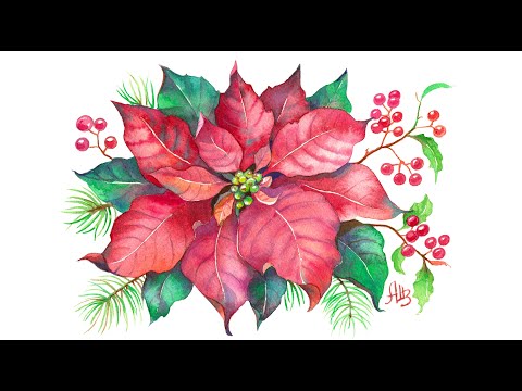 HOW TO PAINT POINSETTIA FLOWER 🎄 Watercolor Christmas Card Painting Tutorial for Beginners