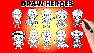 Draw Superheroes Step by Step | Cute Marvel Heroes Drawing | Spider-Man, Iron Man, Hulk & More!