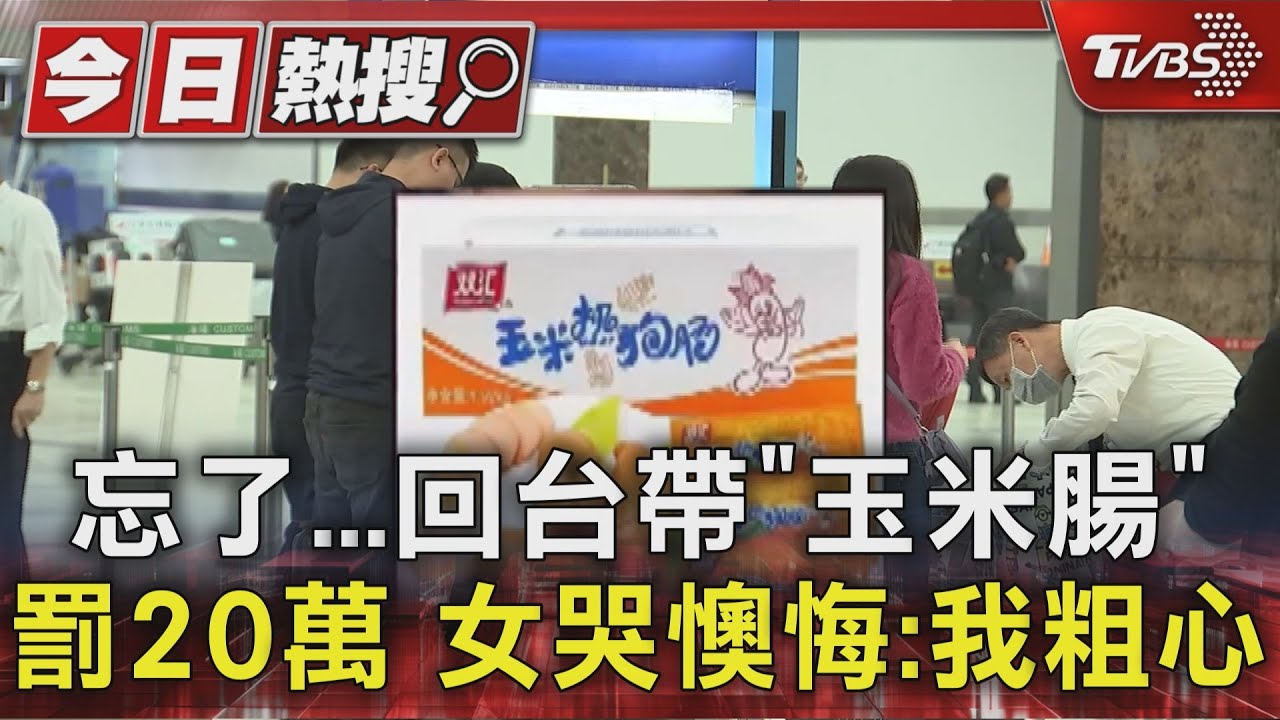 忘了...回台帶「玉米腸」罰20萬 女哭懊悔:我粗心