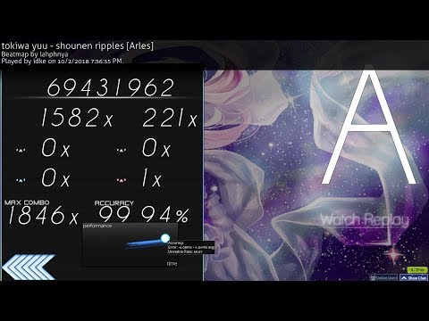 idke | shounen ripples [Arles] 99.94% 1846/1921x 1miss 8.11★ (698pp if ranked, 738 if FC)