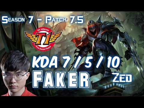 SKT T1 Faker ZED vs TWISTED FATE Mid - Patch 7.5 KR Ranked