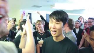 Halo theme song performed by 80 guys in 1 bathroom