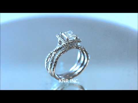 18K WHITE GOLD PRINCESS CUT DIAMOND ENGAGEMENT RING AND BAND 1.74CT - KNR INC - 700