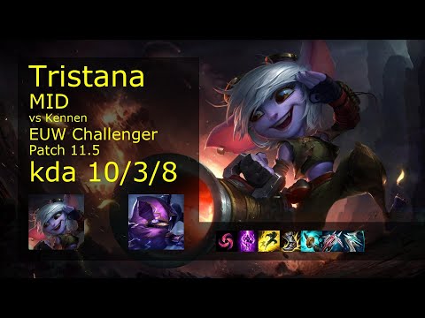 Tristana vs Kennen Mid - EUW Challenger 10/3/8 Patch 11.5 Gameplay