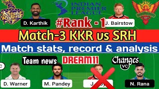 KKR vs SRH 3rd match Dream11 team[ playing XI ] KKR vs SRH Dream11 team, full analysis |IPL 2021||
