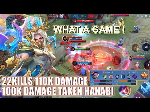 WHAT A GAME ! 22KILLS 110K DAMAGE 100K DAMAGE TAKEN HANABI ! TOP GLOBAL HANABI - MLBB - SOLO RANK -