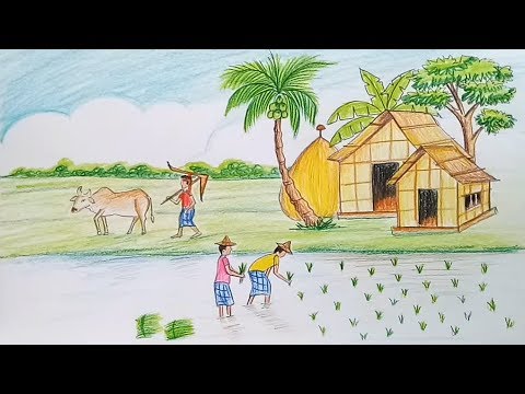 How to draw scenery of working people / cultivation step by step
